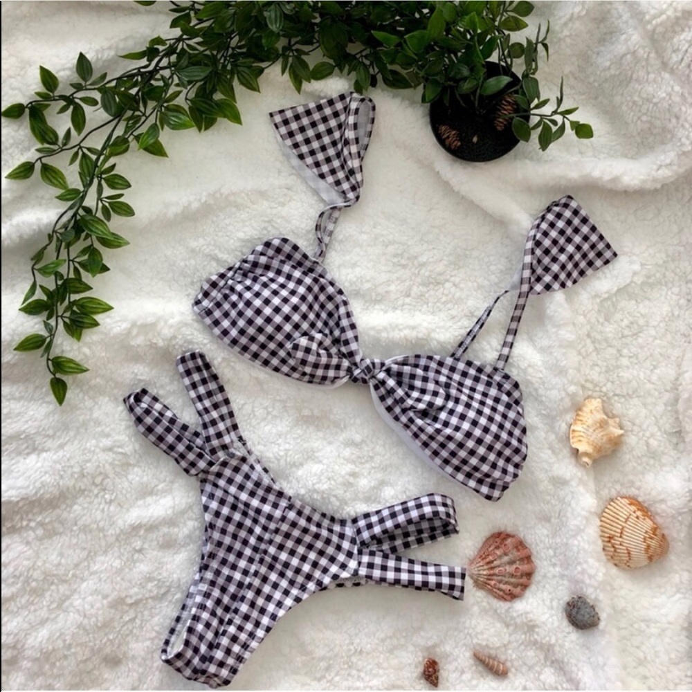 NWOT Gingham Double banded bikini